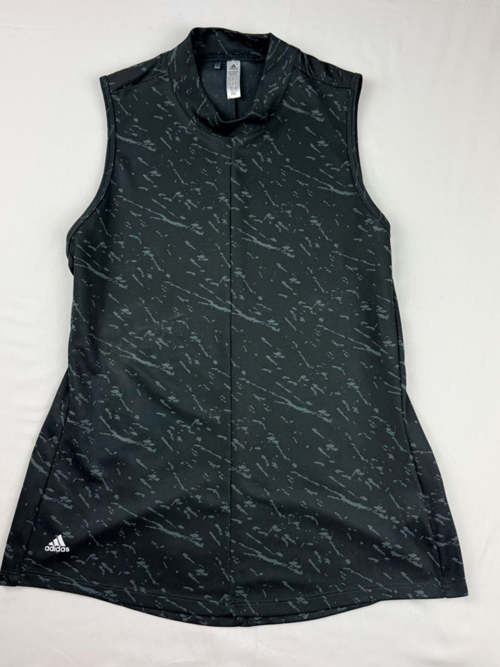 adidas Black Sleeveless Mock Neck Top with Gray Marbled Print